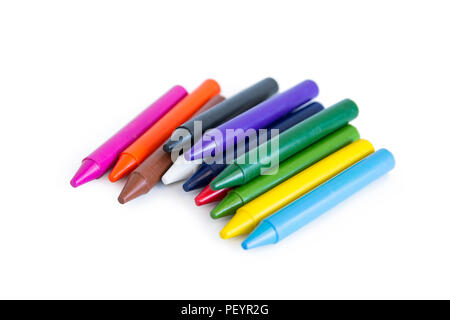 Colorful wax crayons isolated on white background. clipping path Stock Photo