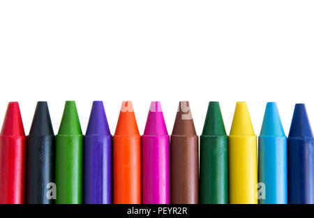 Colorful wax crayons isolated on white background. clipping path Stock Photo