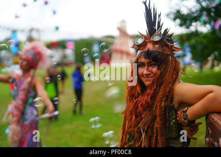 Wales, UK. 17th August 2018. General views of the 2018 Green Man Festival in Glanusk Park, Brecon Beacons, Wales. Photo date: Friday, August 17, 2018. Photo: Roger Garfield Credit: Roger Garfield/Alamy Live News Stock Photo