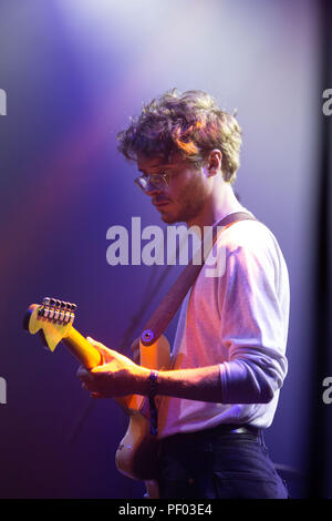 Glanusk Park, Brecon, Wales, 17th August 2018.  Day One of the Green Man music festival in the Brecon Beacons Mountains in Wales. Pictured: Frankie Broyles of Omni playing the Far Out Stage. Credit: Rob Watkins/Alamy Live News Stock Photo