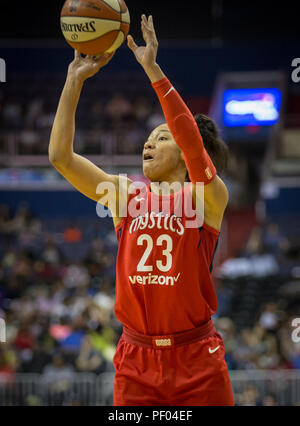 Washington, USA. August 17, 2018: Washington Mystics forward Aerial Powers (23) shoots the jumper at the elbow during the game between the Los Angeles Sparks vs Washington Mystics at Capital One Arena in Washington, DC. Cory Royster/Cal Sport Media Credit: Cal Sport Media/Alamy Live News Stock Photo