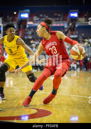 Washington, USA. August 17, 2018: Washington Mystics forward Aerial Powers (23) steps back for the jumper during the game between the Los Angeles Sparks vs Washington Mystics at Capital One Arena in Washington, DC. Cory Royster/Cal Sport Media Credit: Cal Sport Media/Alamy Live News Stock Photo