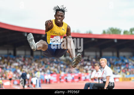 Birmingham, UK. 18th August 2018. Tajay Gayle (JAM) in Men's Long Jump during 2018 IAAF Diamond League - Birmingham at Alexander Stadium on Saturday, 18 August 2018. BIRMINGHAM, ENGLAND. Credit: Taka G Wu Credit: Taka Wu/Alamy Live News Stock Photo