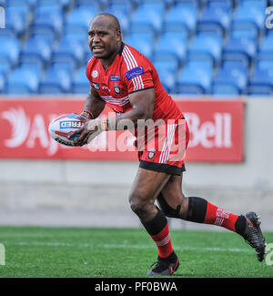 Salford, UK. 18/8/2018. Rugby League Super 8's Salford Red Devils vs Widnes Vikings ; Salford Red Devils Robert Lui in action at the AJ Bell Stadium, Salford, UK.  Dean Williams Stock Photo