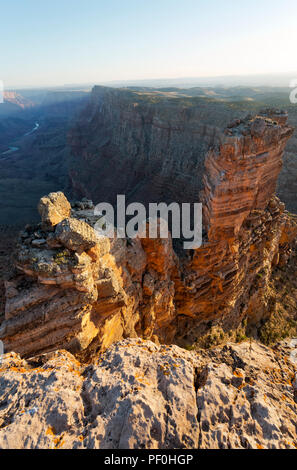 AZ00311-00...ARIZONA - Towers on a colorful rock rib overlooking the Colorado River from a viewpoint near Desert View in Grand Canyon National Park. Stock Photo