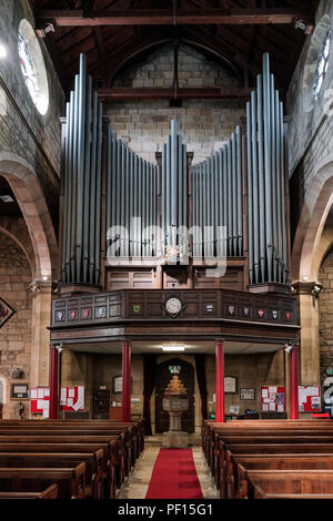 EAST GRINSTEAD,  WEST SUSSEX/UK - AUGUST 18 :  View of the organ in St Swithun's Church East Grinstead West Sussex on August 18, 2018 Stock Photo