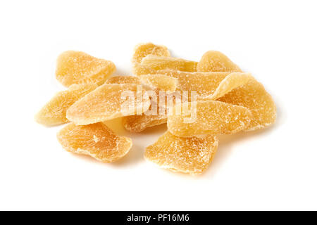 Heap of dried sweet ginger with sugar isolated on a white background. Stock Photo