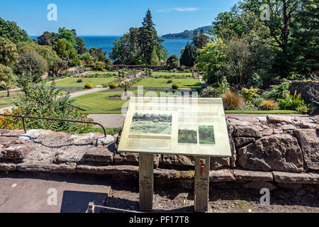 Interpretation board in the garden of Brodick Castle outside Brodick Isle of Arran North Ayrshire Scotland UK Stock Photo