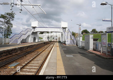 Newly re-built West Calder Railway Station in West Calder West Lothian Scotland UK prepared for electrification of the railway line Edinburgh Glasgow Stock Photo