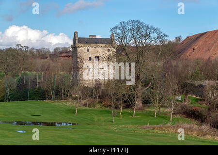 Niddry Castle seen from Niddry Castle Gold Club golf course Winchburgh near Broxburn West Lothian Scotland UK Stock Photo