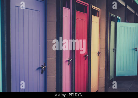 Colourful Doors on Changing Cubicles at a Swimming Pool and Gymnasium Stock Photo