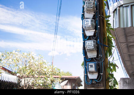 Home Of Electric Accumulateur Or Electric meter,Install On Electricity Post Stock Photo