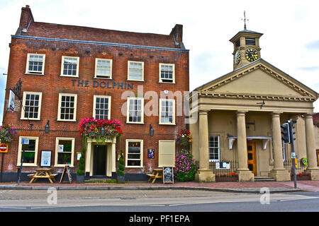 The Dolphin Hotel and the Market Hall (Grade II Listed) which are situated in the picturesque historic village of Botley, near Southampton, Hampshire. Stock Photo