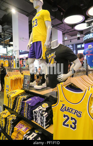 Lebron James and Lakers Branded Merchandise at the NBA Store on Fifth Avenue, NYC, USA Stock Photo