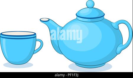 Blue China Teapot and Cup, Isolated on White Background. Vector Stock Vector