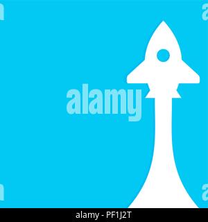 Startup rocket. Banner with rocket arrow and place for text. Rocketship creativity white paper silhouette, power start up, vector illustration Stock Vector