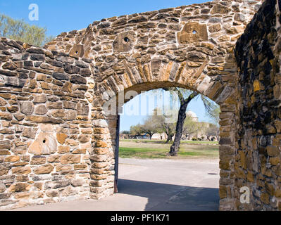 Mission San Jose San Antonio Texas Mission complex from the gate. Stock Photo