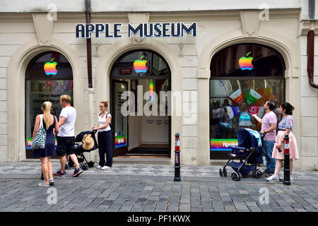 Outside Apple computer museum devoted to Apple founder Steve Jobs in central Prague, Czech Republic Stock Photo