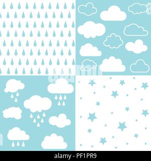 Clouds and rain seamless patterns Stock Vector