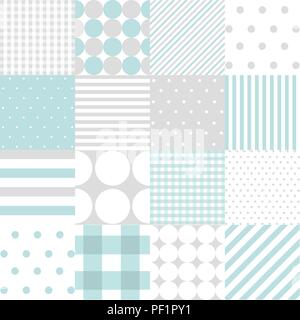 Set of baby boy seamless dots, polka patterns Stock Vector