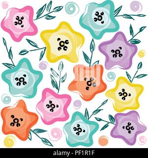 Cute pastel floral pattern. Vector hand drawn illustration. Stock Vector