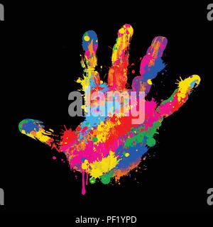 Colorful handprint on black background, vector illustration Stock Vector