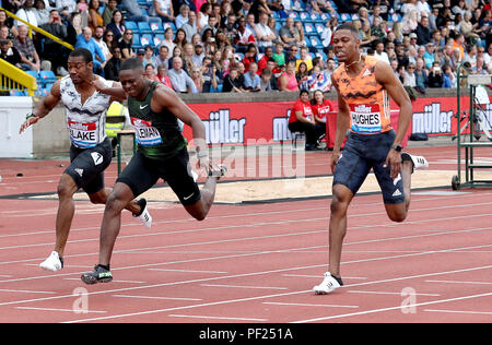 USA's Christian Coleman (second left) wins the Men's 100m Final during the Muller Grand Prix at Alexander Stadium, Birmingham. Stock Photo