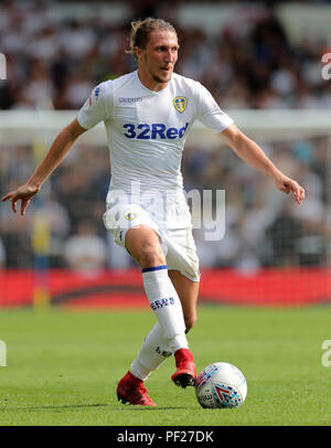 Leeds United's Luke Ayling during the Sky Bet Championship match at Elland Road, Leeds. PRESS ASSOCIATION Photo. Picture date: Saturday August 18, 2018. See PA story SOCCER Leeds. Photo credit should read: Richard Sellers/PA Wire. RESTRICTIONS: No use with unauthorised audio, video, data, fixture lists, club/league logos or 'live' services. Online in-match use limited to 120 images, no video emulation. No use in betting, games or single club/league/player publications. Stock Photo