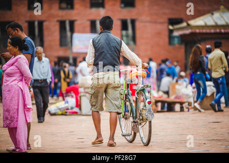 kathmandu,Nepal - Aug 11,2018: Nepalese people buying and selling goods in the street of Kathmandu,Nepal.Nepalese Street market,Kathmandu. Stock Photo