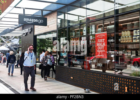 First  in the world partially-automated  Amazon Go  grocery store, Seattle, WA, USA Stock Photo