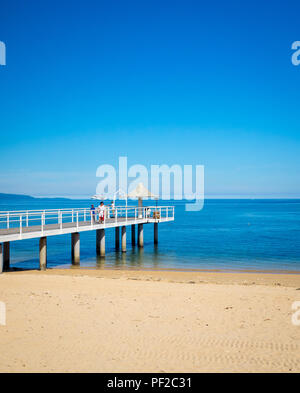 A view of Fusaki Angel Pier and Fusaki Beach on the southwest coast of Ishigaki Island (Ishigaki-jima), Okinawa Prefecture, Yaeyama Islands, Japan. Stock Photo