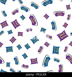 Vector illustration. Seamless pattern of cushion and mask for sleeping randomly Stock Vector