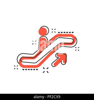 Vector cartoon escalator elevator icon in comic style. Escalator sign illustration pictogram. Elevator business splash effect concept. Stock Vector