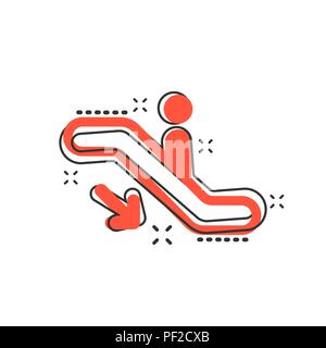 Vector cartoon escalator elevator icon in comic style. Escalator sign illustration pictogram. Elevator business splash effect concept. Stock Vector