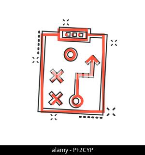 Vector cartoon tactical plan document icon in comic style. Strategy concept illustration pictogram. Document business splash effect concept. Stock Vector