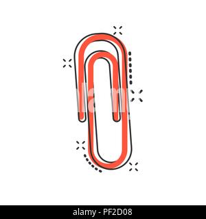 Vector cartoon paper clip attachment icon in comic style. Paperclip concept illustration pictogram. Attach file business splash effect concept. Stock Vector