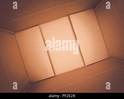 texture background brown paper box , Empty open rectangular cardboard box Stock Photo
