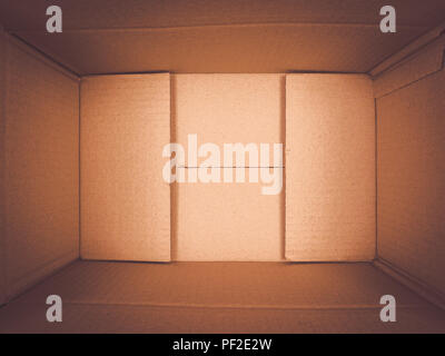 texture background brown paper box , Empty open rectangular cardboard box Stock Photo