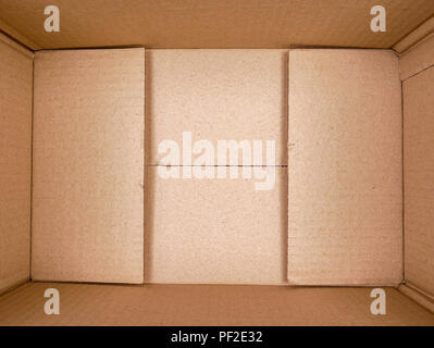 texture background brown paper box , Empty open rectangular cardboard box Stock Photo