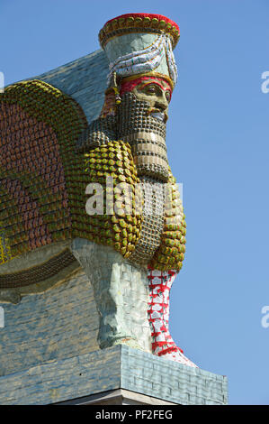 'Lamassu', a winged deity which guarded Nergal Gate at the entrance to the ancient city Assyrian city of Nineveh. It was destroyed by ISIS in 2015 Stock Photo