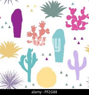 Seamless pattern with cactus plants. Bright color silhouettes. Perfect for your project, wedding, greeting card, blogs, wallpaper, textile, and more Stock Vector