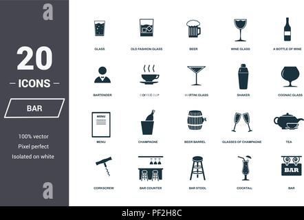 Bar icons set. Premium quality symbol collection. Bar icon set simple elements. Ready to use in web design, apps, software, print. Stock Vector