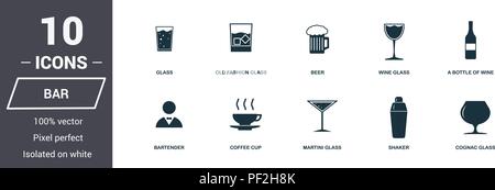 Bar icons set. Premium quality symbol collection. Bar icon set simple elements. Ready to use in web design, apps, software, print. Stock Vector