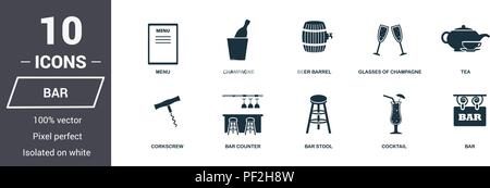 Bar icons set. Premium quality symbol collection. Bar icon set simple elements. Ready to use in web design, apps, software, print. Stock Vector