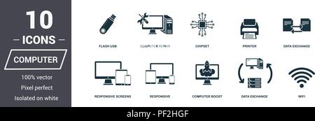 Computer icons set. Premium quality symbol collection. Computer icon set simple elements. Ready to use in web design, apps, software, print Stock Vector