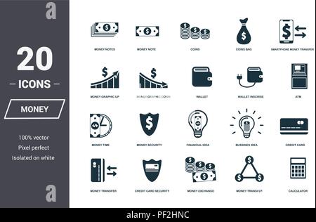 Money icons set. Premium quality symbol collection. Money icon set simple elements. Ready to use in web design, apps, software, print Stock Vector