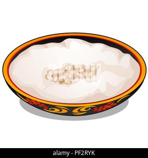 Plate with Russian traditional ornament with germinated seeds isolated on white background. Vector cartoon close-up illustration. Stock Vector