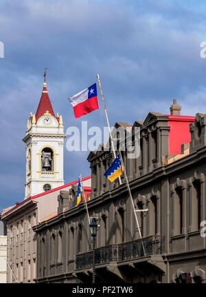 Local Government Office and Cathedral Tower, Punta Arenas, Magallanes Province, Patagonia, Chile Stock Photo