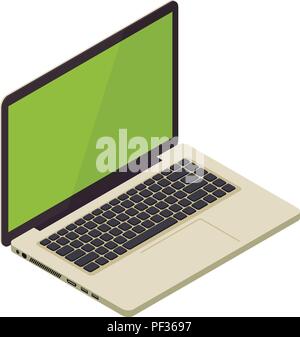 Gold isometric vector notebook laptop illustration Stock Vector