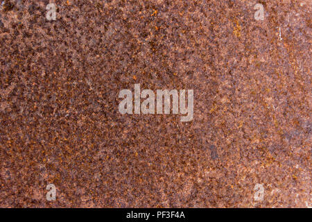 Brown rust stains texture of the old white paint on rusty metal wall. Rusty metal background. Stock Photo